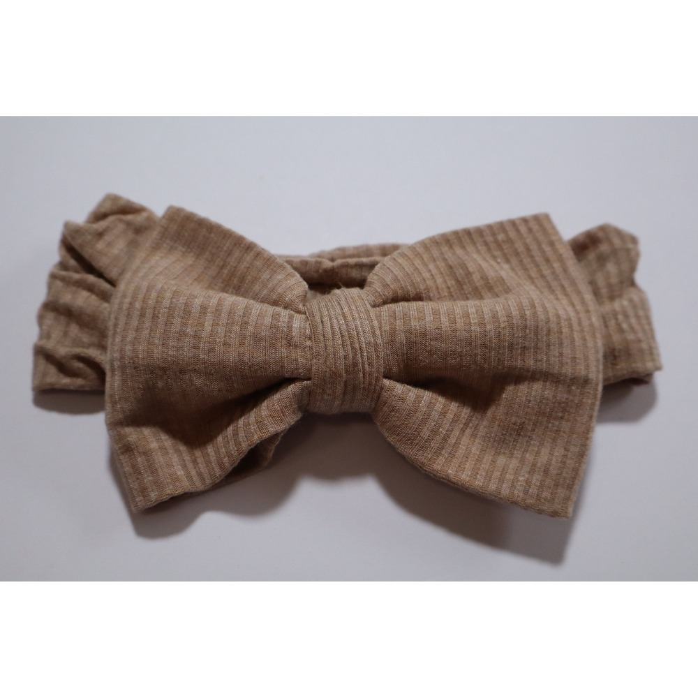 Little Sleepies Tan Ribbed Bow Headband Lunaluxe Bamboo NB-3T
